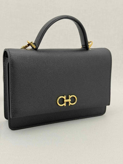 Pre - loved SALVATORE FERRAGAMO Gancini Black Top Handle at Reems Closet