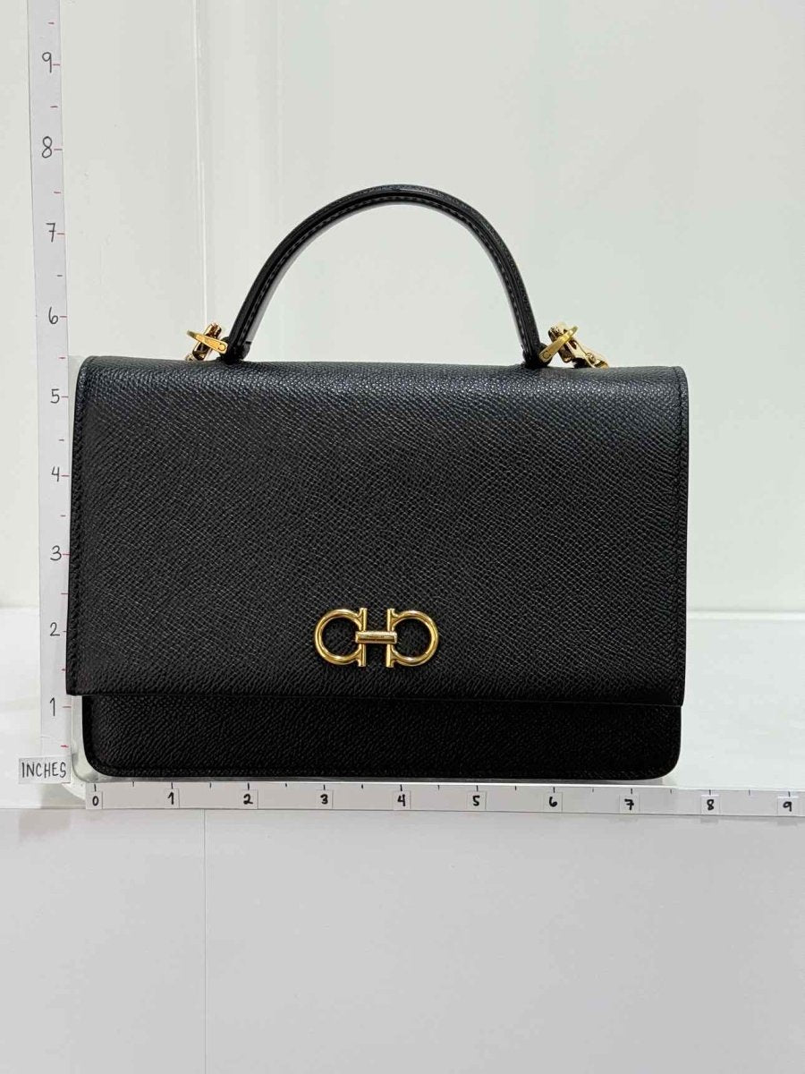 Pre - loved SALVATORE FERRAGAMO Gancini Black Top Handle at Reems Closet