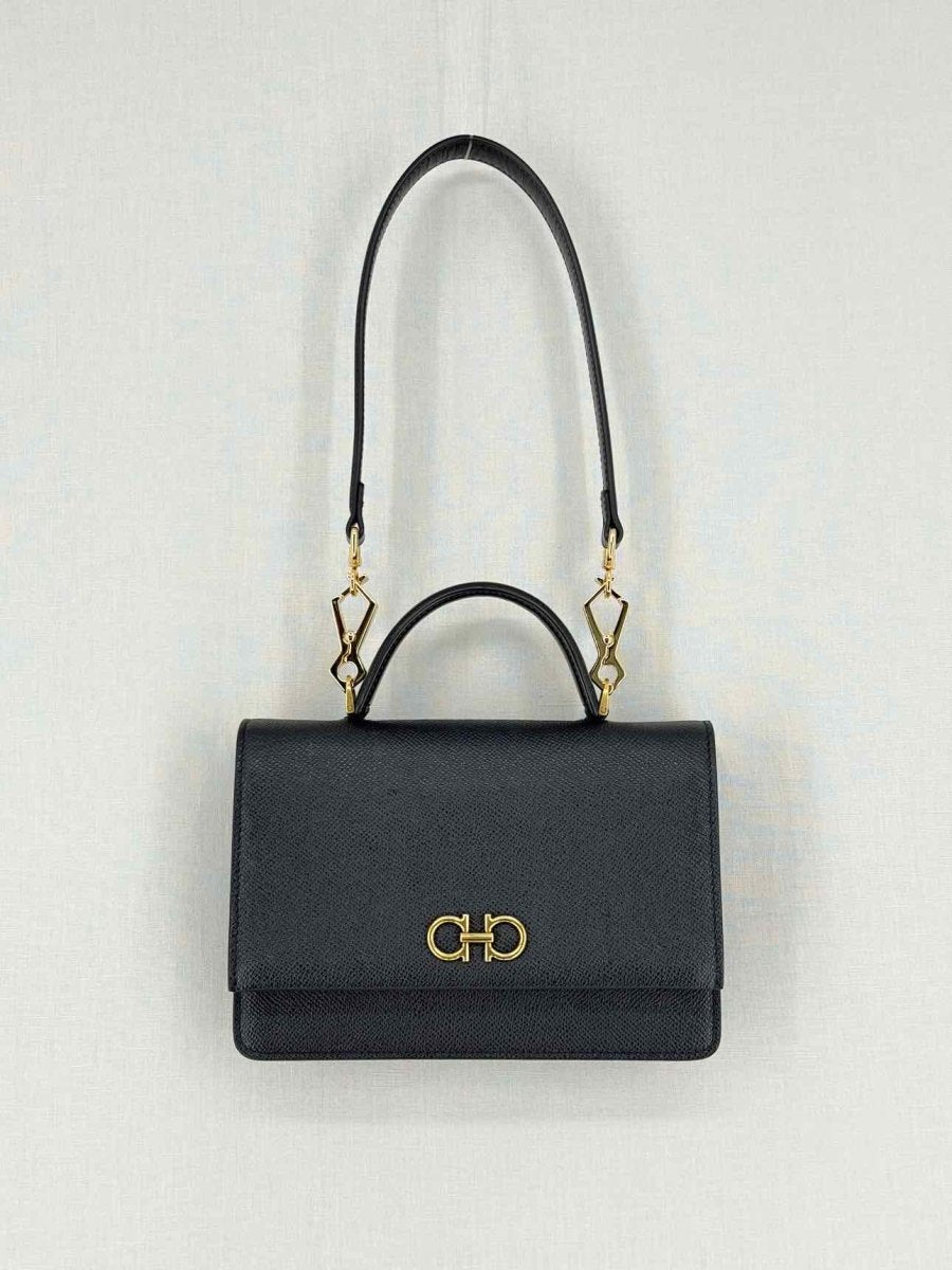 Pre - loved SALVATORE FERRAGAMO Gancini Black Top Handle at Reems Closet