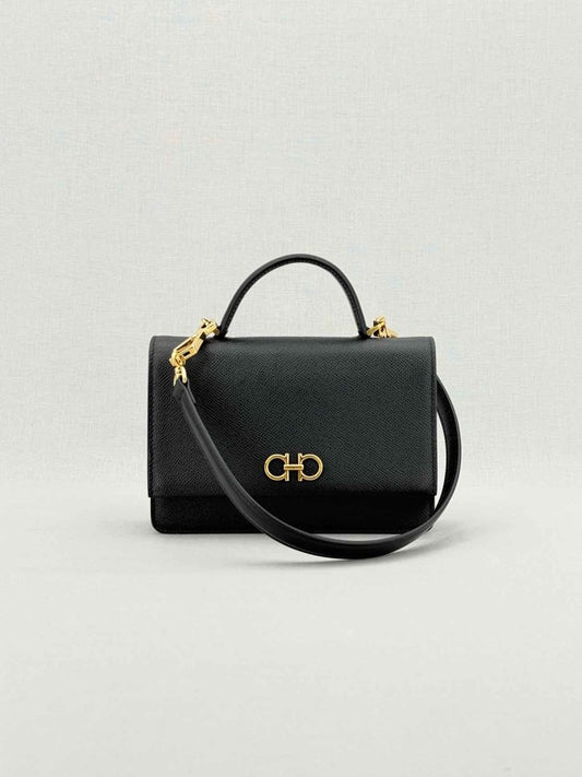 Pre - loved SALVATORE FERRAGAMO Gancini Black Top Handle at Reems Closet