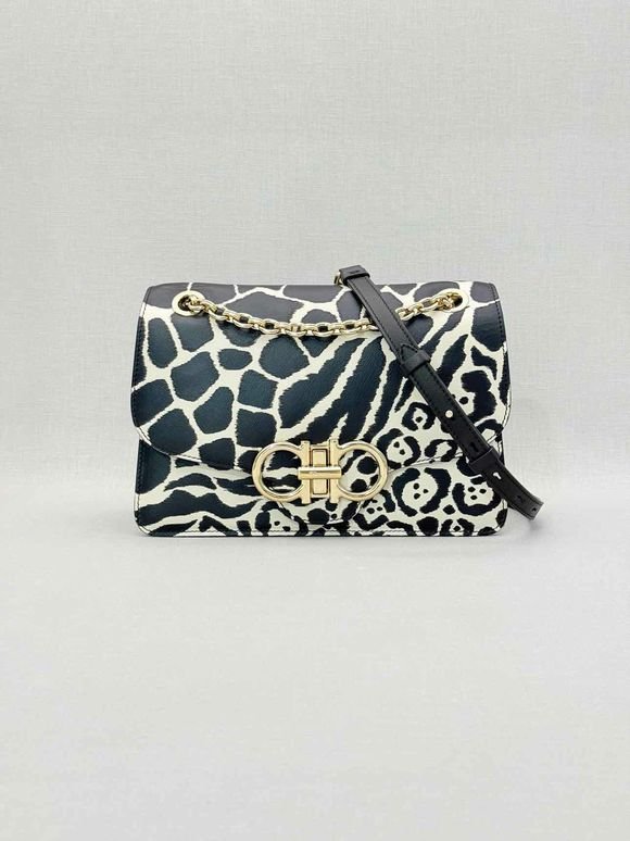 Pre-loved SALVATORE FERRAGAMO Gancini Black & White Shoulder Bag at Reems Closet