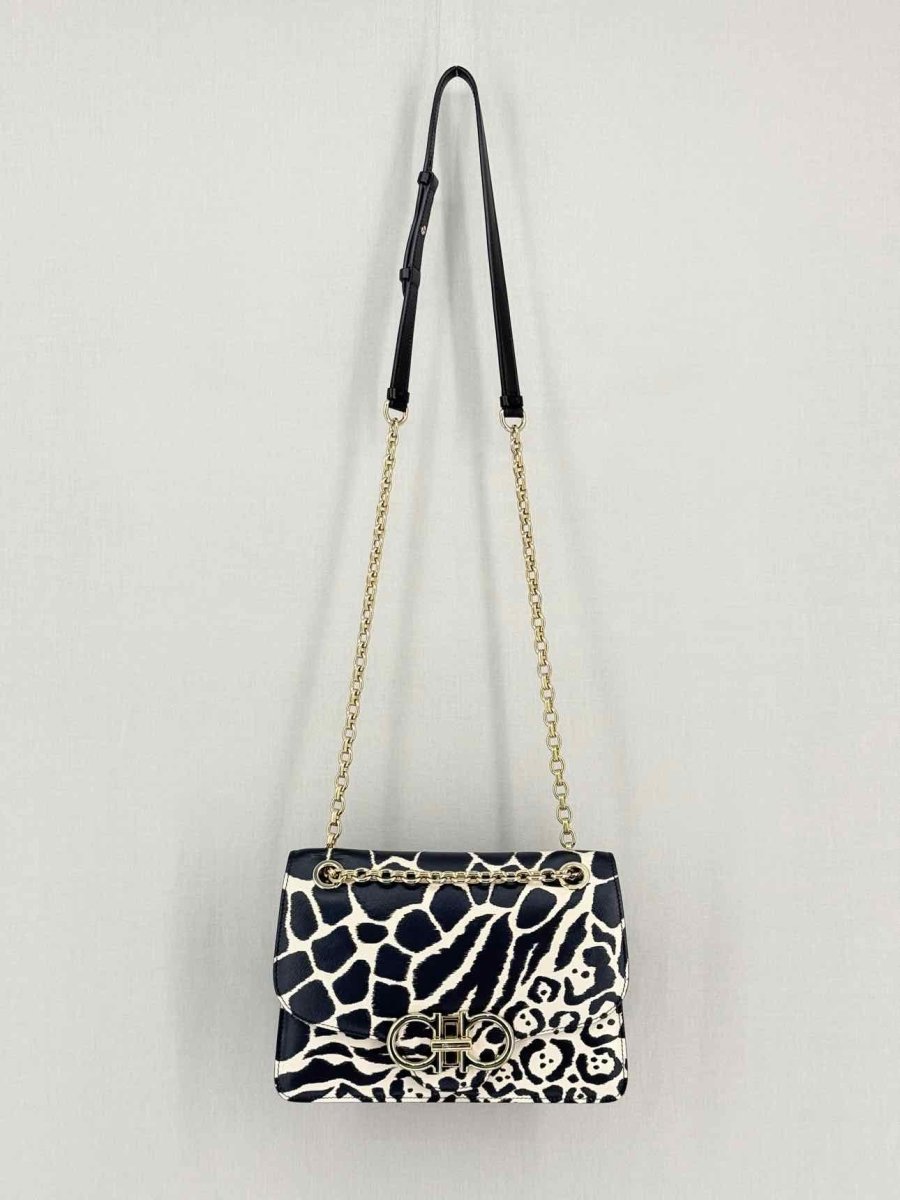 Pre-loved SALVATORE FERRAGAMO Gancini Black & White Shoulder Bag at Reems Closet