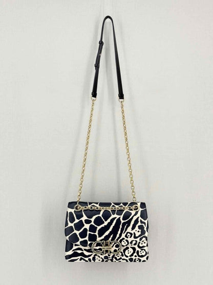 Pre-loved SALVATORE FERRAGAMO Gancini Black & White Shoulder Bag at Reems Closet