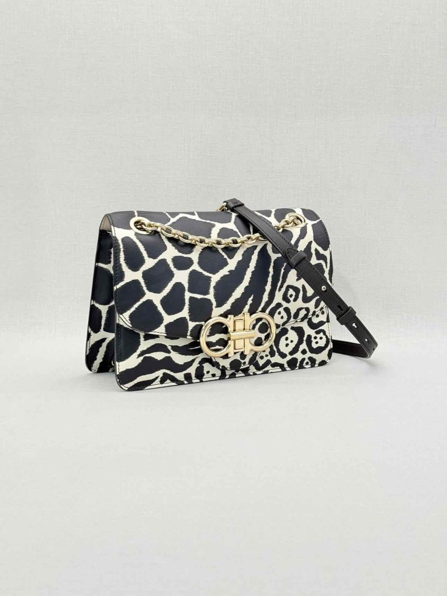Pre-loved SALVATORE FERRAGAMO Gancini Black & White Shoulder Bag at Reems Closet