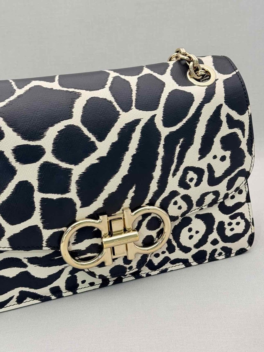 Pre-loved SALVATORE FERRAGAMO Gancini Black & White Shoulder Bag at Reems Closet