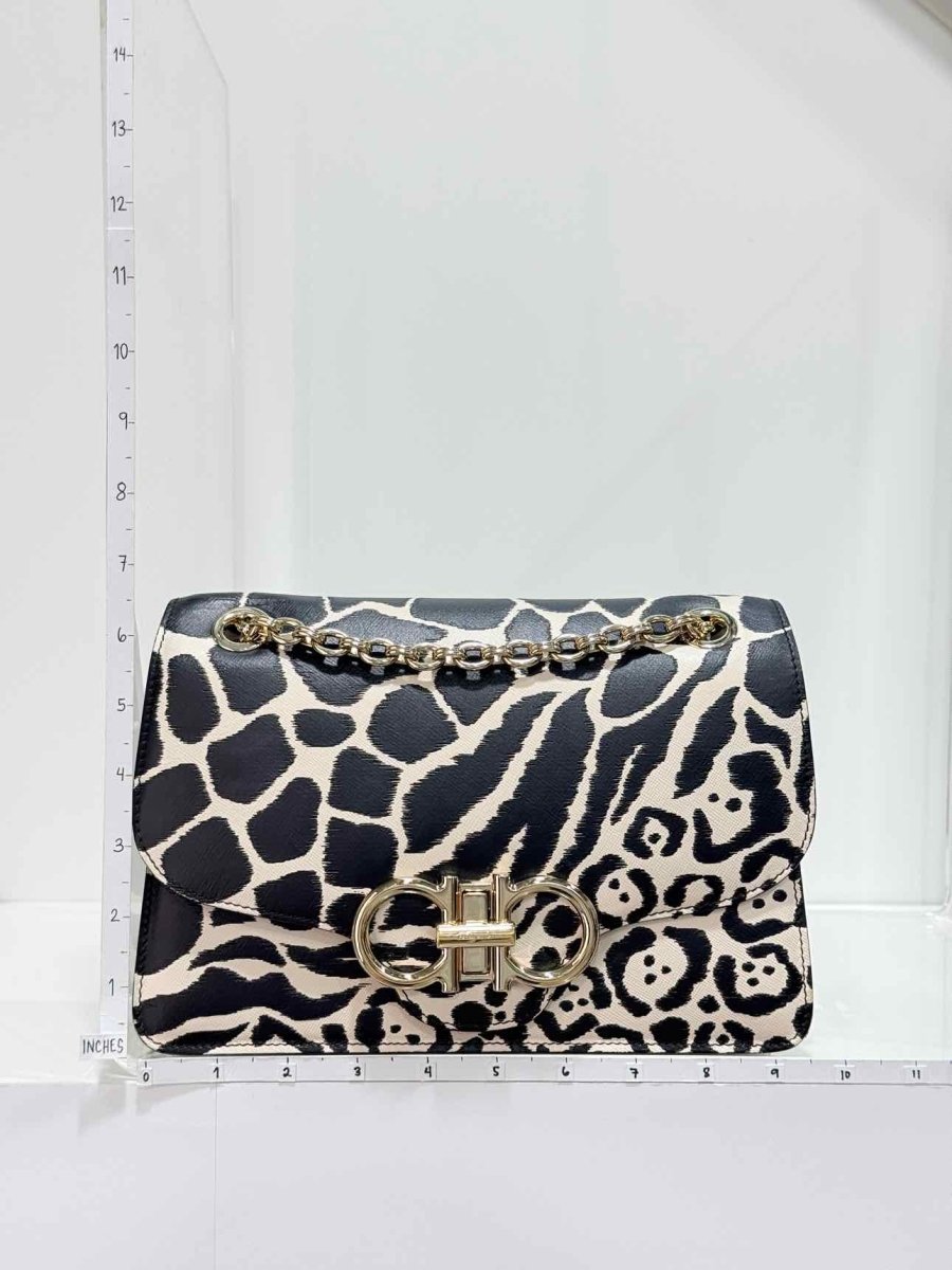Pre-loved SALVATORE FERRAGAMO Gancini Black & White Shoulder Bag at Reems Closet