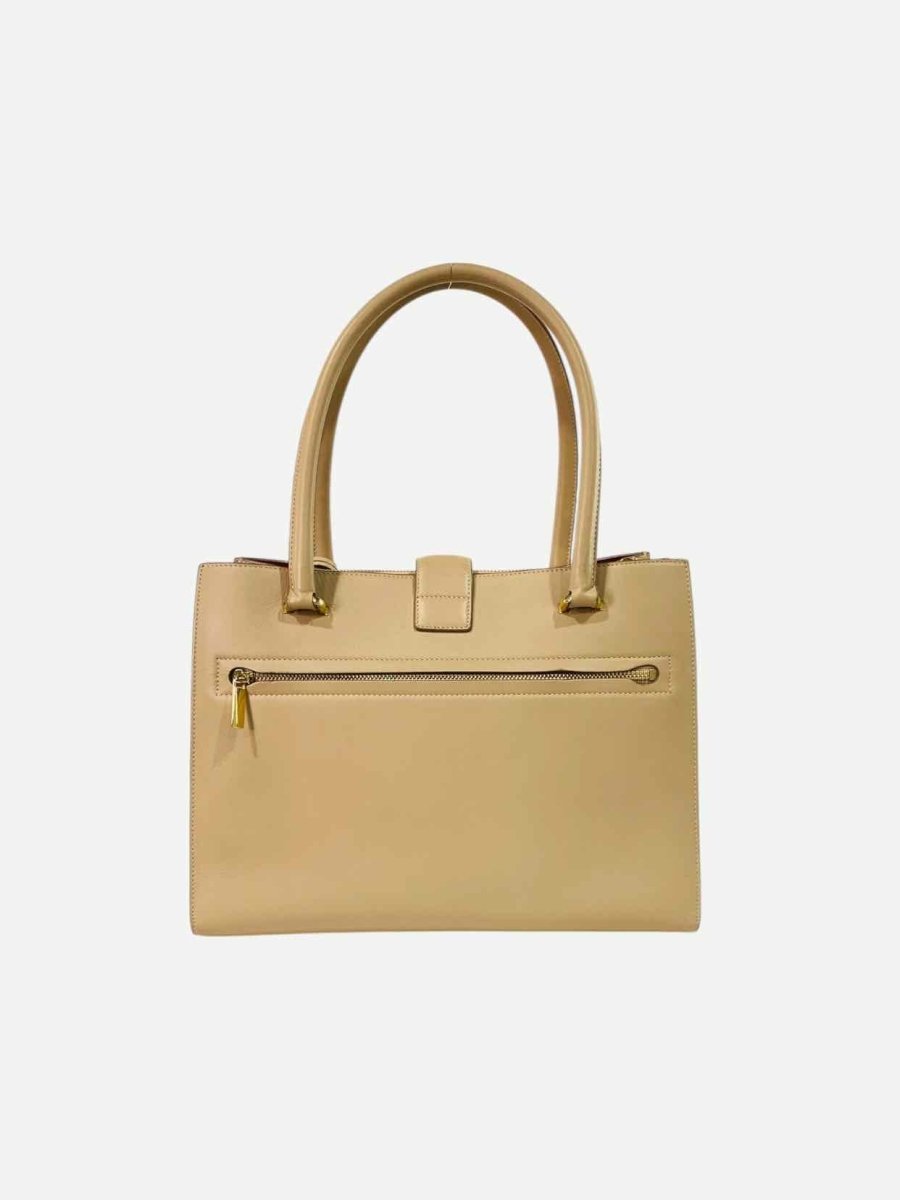 Pre - loved SALVATORE FERRAGAMO Gancini Lock Beige Tote Bag at Reems Closet