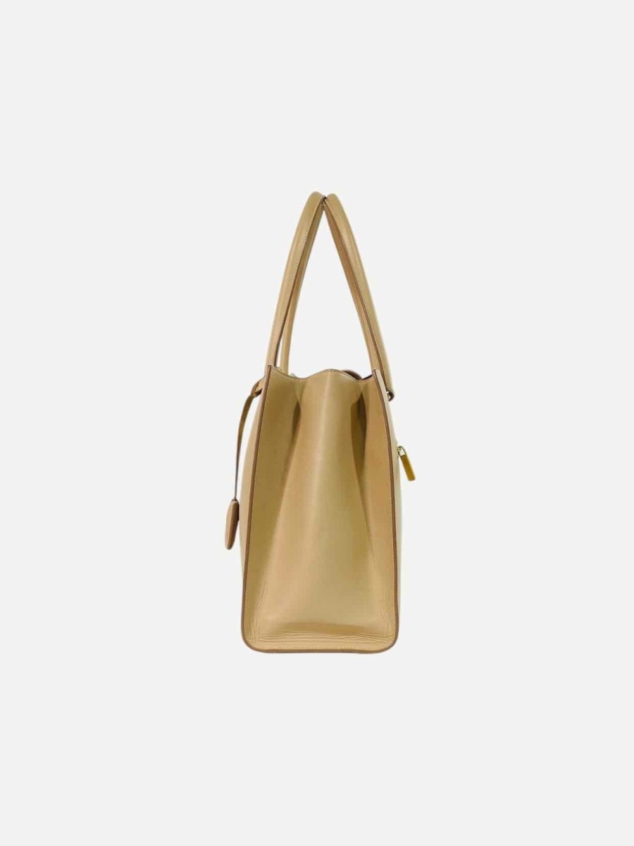 Pre - loved SALVATORE FERRAGAMO Gancini Lock Beige Tote Bag at Reems Closet