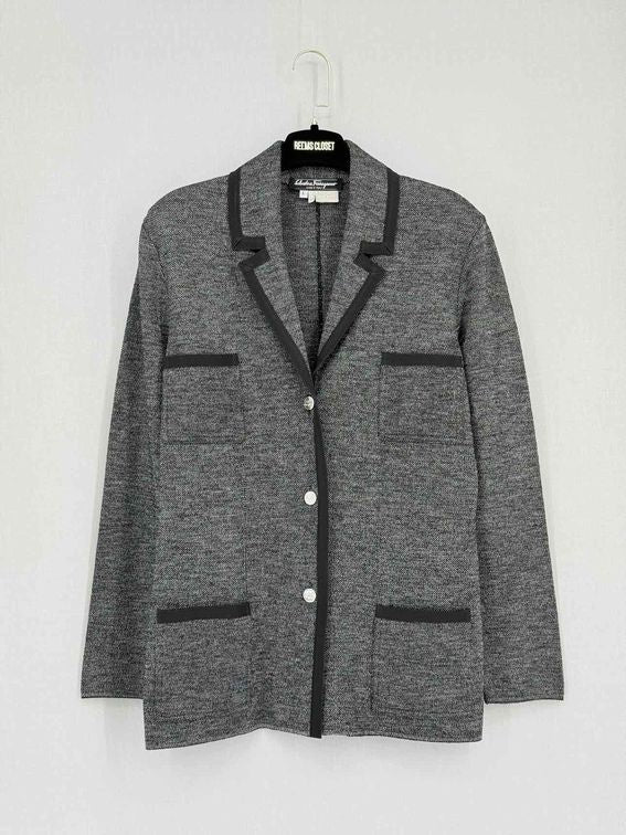 Pre-loved SALVATORE FERRAGAMO Grey w/ Black Size Large Jacket at Reems Closet