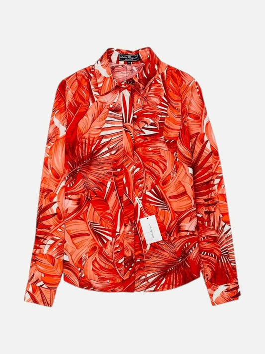 Pre - loved SALVATORE FERRAGAMO Orange & White Printed Shirt at Reems Closet