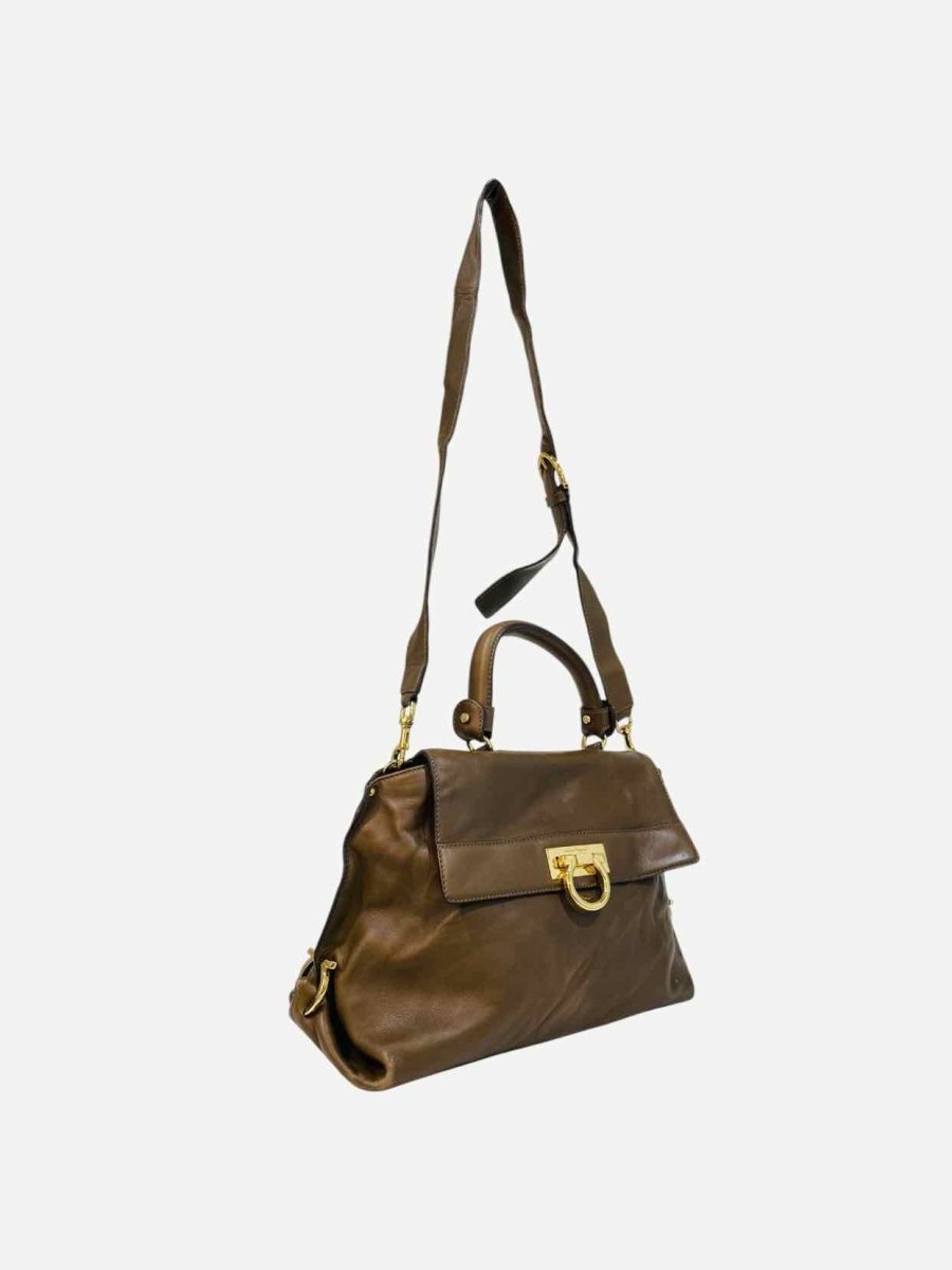 Pre - loved SALVATORE FERRAGAMO Sofia Brown Top Handle at Reems Closet