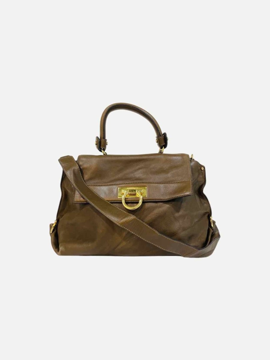 Pre - loved SALVATORE FERRAGAMO Sofia Brown Top Handle at Reems Closet