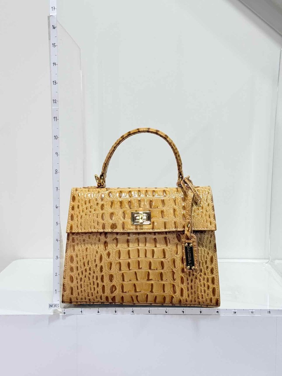 Pre-loved SANDRA J Beige & Brown Top Handle at Reems Closet