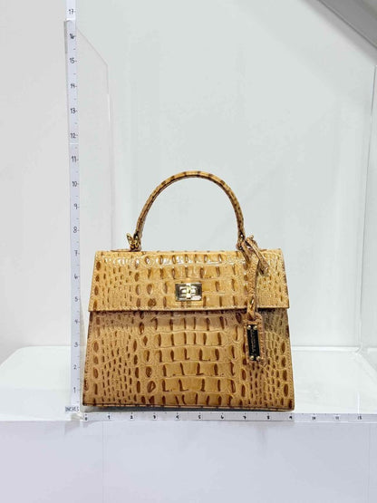 Pre-loved SANDRA J Beige & Brown Top Handle at Reems Closet