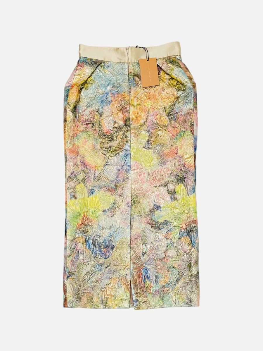 Pre - loved SANDRA MANSOUR Gold Multicolor Jacquard Midi Skirt at Reems Closet