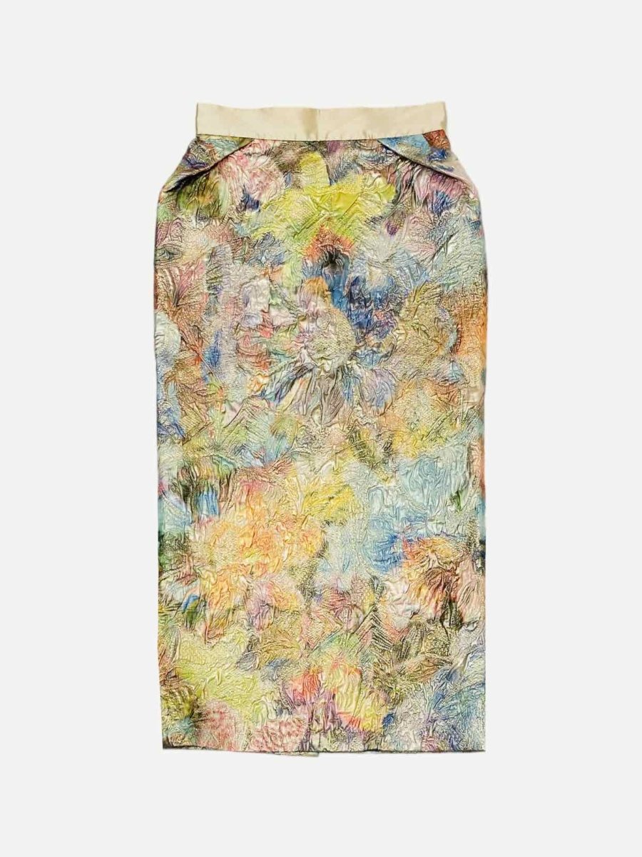 Pre - loved SANDRA MANSOUR Gold Multicolor Jacquard Midi Skirt at Reems Closet