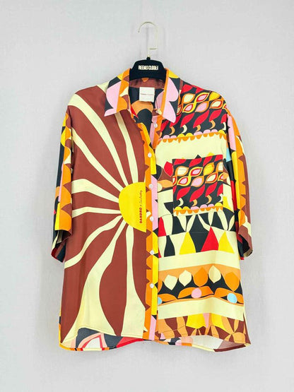 Pre - loved SANDRO Abena Yellow Multicolor Printed Shirt at Reems Closet