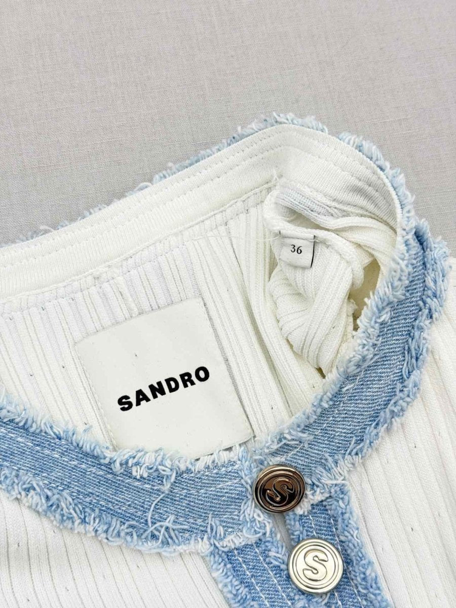 Pre-loved SANDRO Alecia White w/ Blue Size US 4 Long Dress at Reems Closet