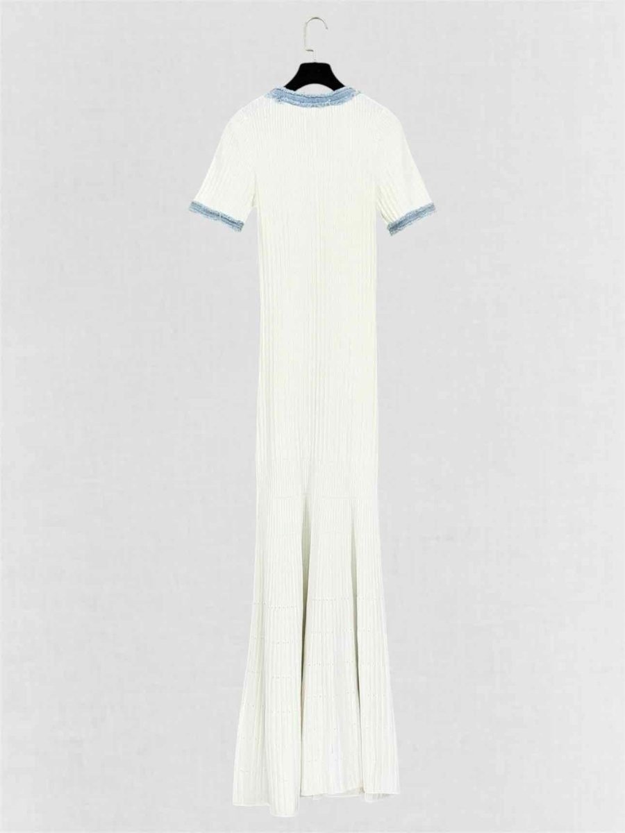 Pre-loved SANDRO Alecia White w/ Blue Size US 4 Long Dress at Reems Closet
