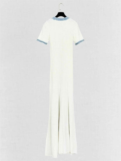 Pre-loved SANDRO Alecia White w/ Blue Size US 4 Long Dress at Reems Closet