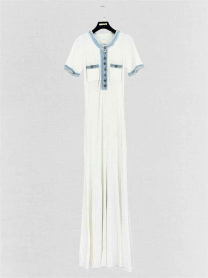 Pre-loved SANDRO Alecia White w/ Blue Size US 4 Long Dress at Reems Closet