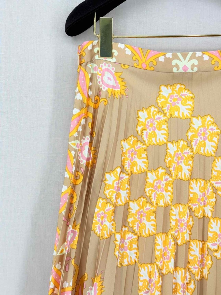 Pre-loved SANDRO Beige Multicolor Printed Size US 6 Midi Skirt at Reems Closet