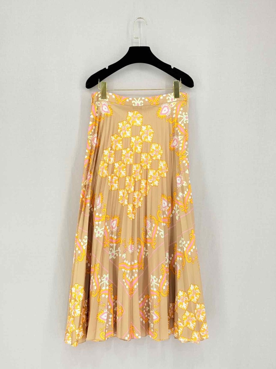 Pre-loved SANDRO Beige Multicolor Printed Size US 6 Midi Skirt at Reems Closet