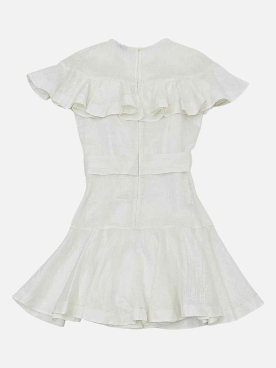 Pre - loved SANDRO Belted White Short Dress at Reems Closet