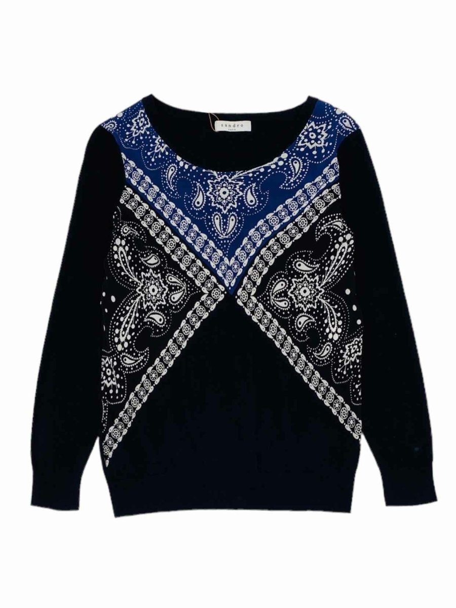 Pre - loved SANDRO Black & Blue Printed Size Small Jumper at Reems Closet
