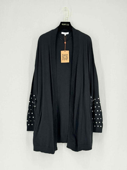 Pre - loved SANDRO Black Embellished Size Large Long Cardigan at Reems Closet