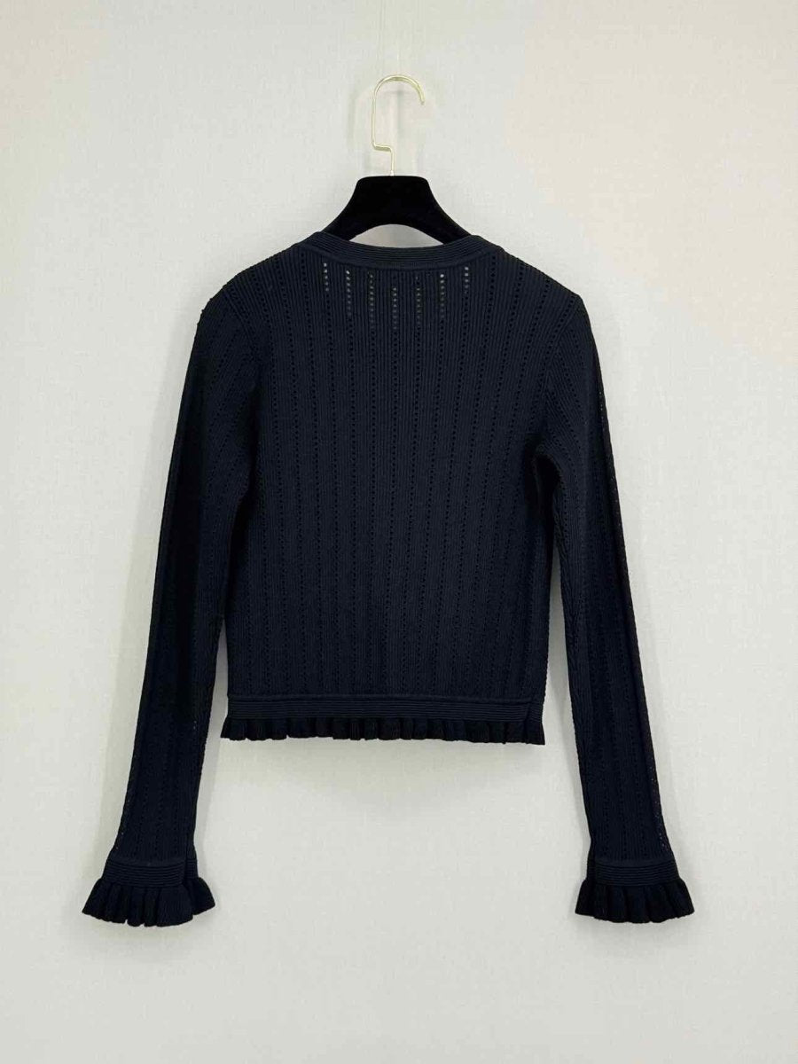 Pre - loved SANDRO Black Ruffled Trim Size US 8 Sweater at Reems Closet