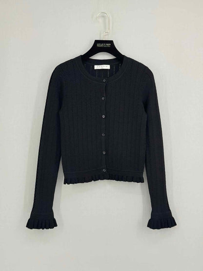 Pre - loved SANDRO Black Ruffled Trim Size US 8 Sweater at Reems Closet