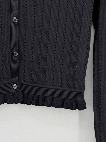 Pre - loved SANDRO Black Ruffled Trim Size US 8 Sweater at Reems Closet