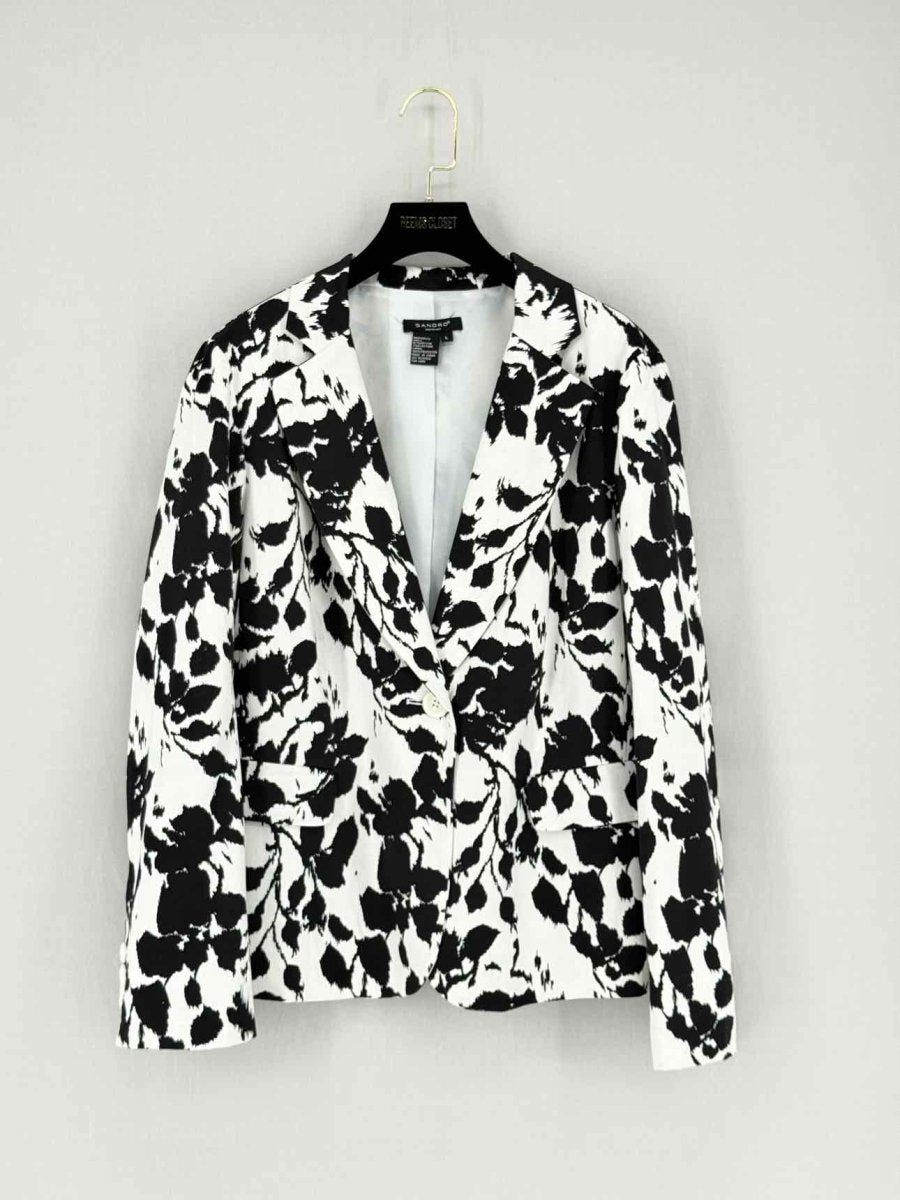 Pre - loved SANDRO Black & White Floral Print Size Large Jacket at Reems Closet