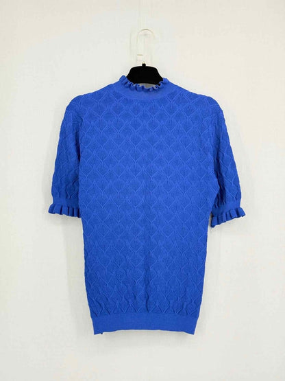 Pre - loved SANDRO Blue Ruffled Trim Size Small Sweater at Reems Closet