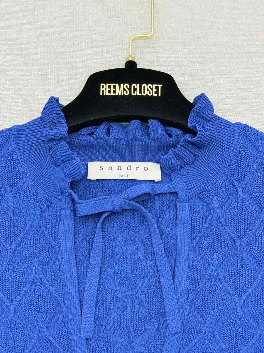 Pre - loved SANDRO Blue Ruffled Trim Size Small Sweater at Reems Closet
