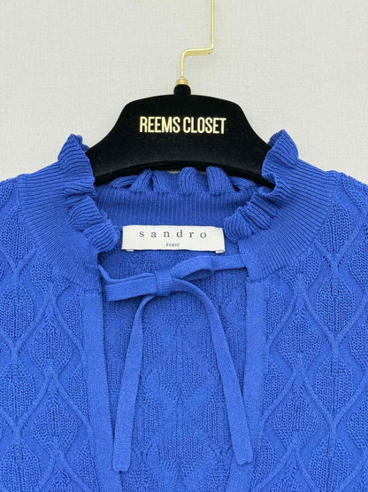 Pre - loved SANDRO Blue Ruffled Trim Size Small Sweater at Reems Closet