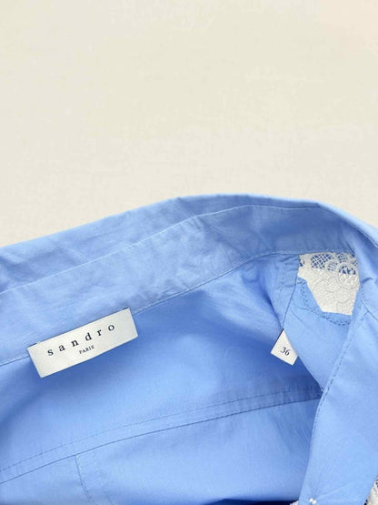 Pre-loved SANDRO Blue w/ White Size US 4 Knee Length Dress at Reems Closet