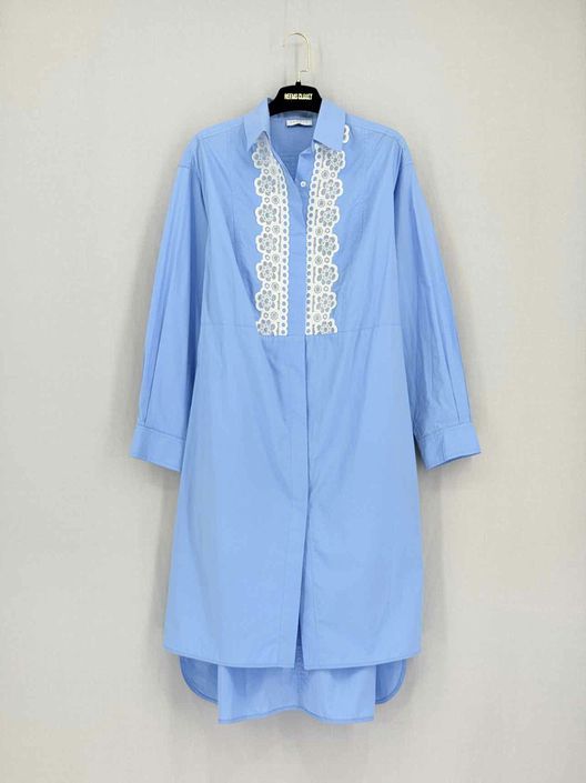 Pre-loved SANDRO Blue w/ White Size US 4 Knee Length Dress at Reems Closet