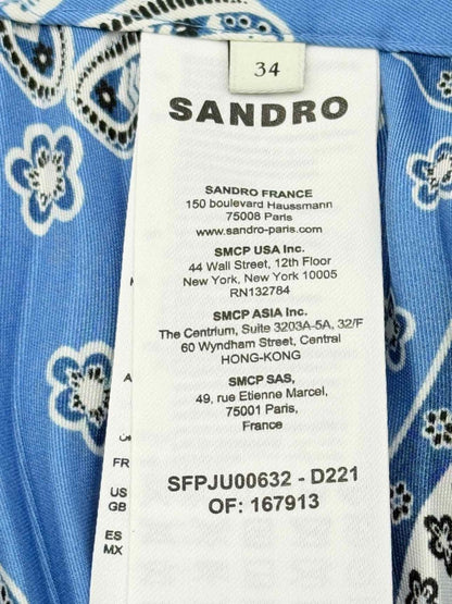 Pre - loved SANDRO Blue & White Paisley Size US 2 Midi Skirt at Reems Closet