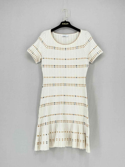Pre - loved SANDRO Cream Multicolor Size US 4 Short Dress at Reems Closet