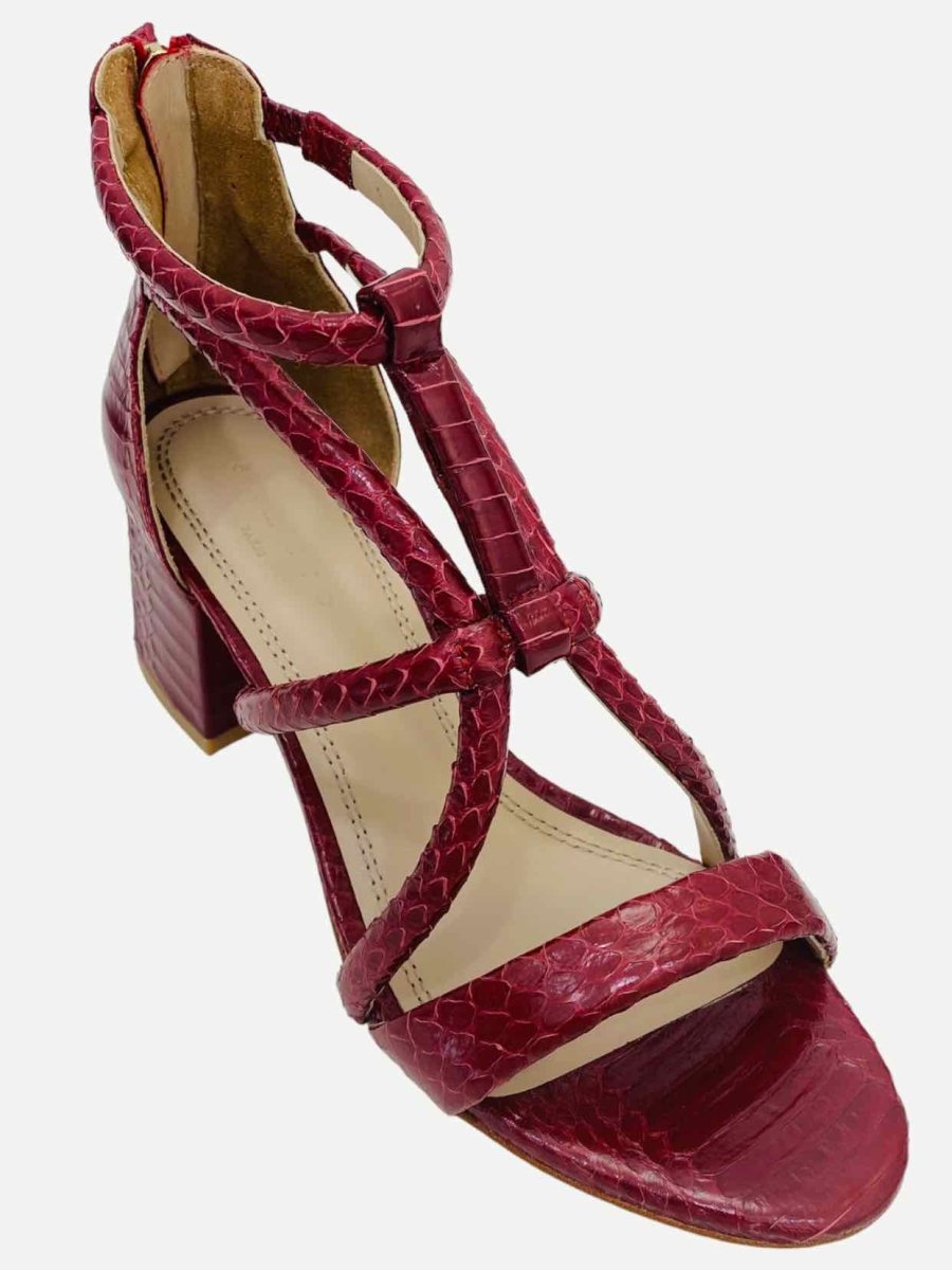 Pre - loved SANDRO Gladiator Red Embossed Heeled Sandals 37 at Reems Closet