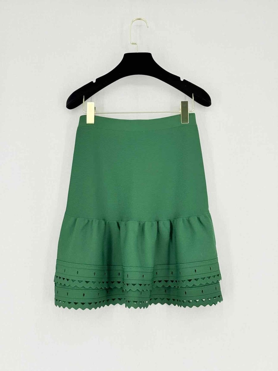 Pre - loved SANDRO Green Eyelet Size Medium Mini Skirt at Reems Closet