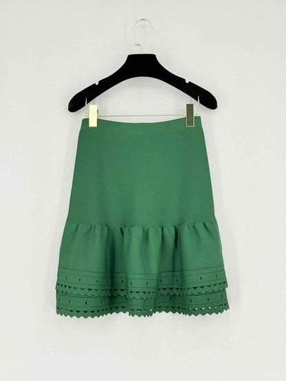Pre - loved SANDRO Green Eyelet Size Medium Mini Skirt at Reems Closet