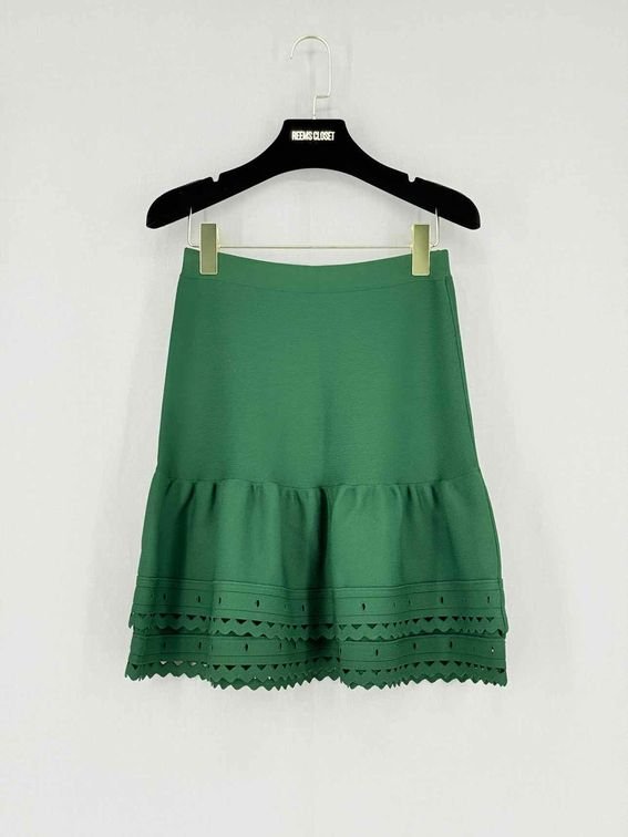 Pre - loved SANDRO Green Eyelet Size Medium Mini Skirt at Reems Closet