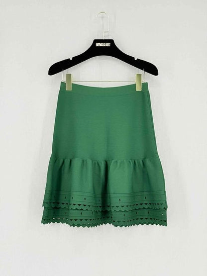 Pre - loved SANDRO Green Eyelet Size Medium Mini Skirt at Reems Closet