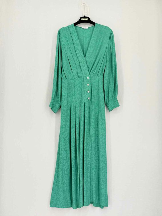Pre-loved SANDRO Green Jacquard Size US 4 Midi Dress at Reems Closet