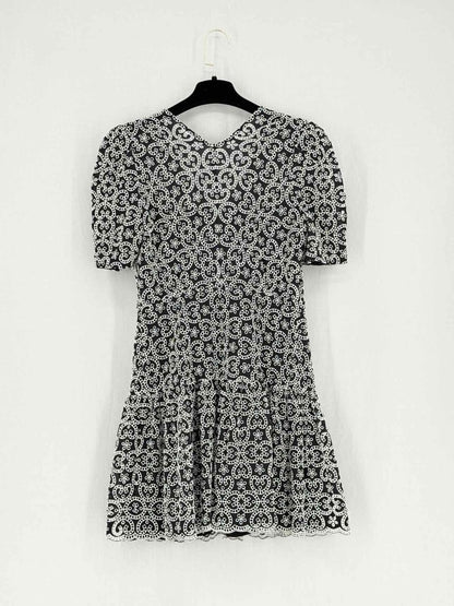 Pre - loved SANDRO Guipure Black & Beige Size US 6 Short Dress at Reems Closet