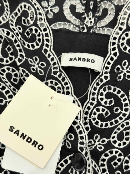 Pre - loved SANDRO Guipure Black & Beige Size US 6 Short Dress at Reems Closet