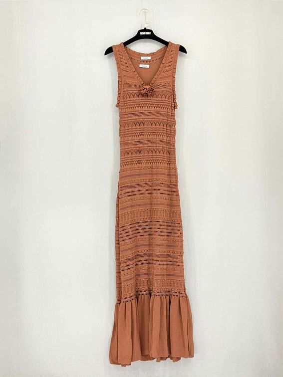 Pre-loved SANDRO Irene Brown Size US 6 Midi Dress at Reems Closet